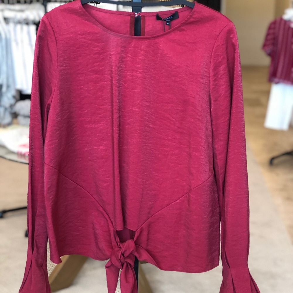 Red Tie Front Lurex Blouse